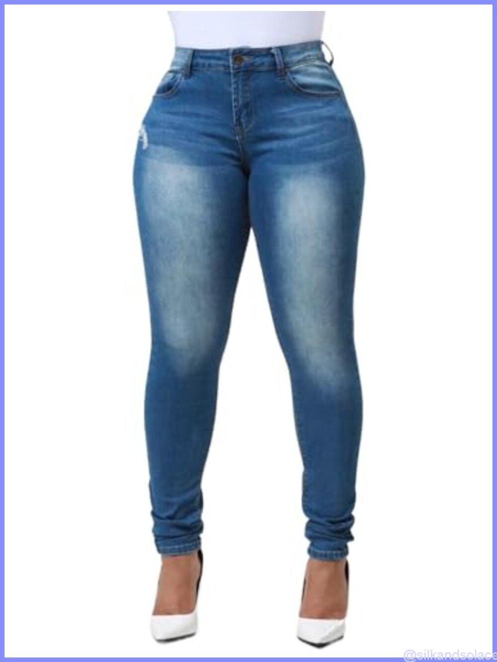 HugeNice Women's Mid-Rise Stretch Skinny Jeans Slim Fit Elastic Waist Denim